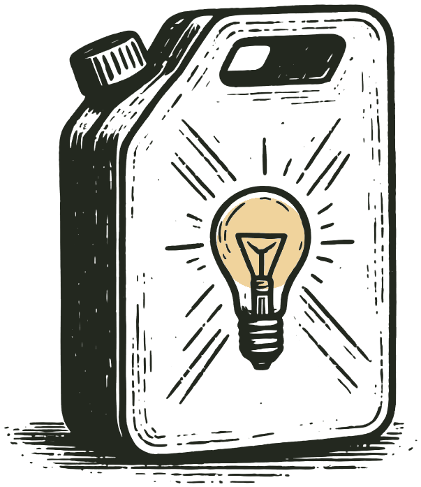Jerrycan-logo: een jerrycan met een oplichtende gloeilamp erop
